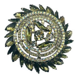 Vintage Rhinestone Pinwheel Brooch w/ Marquise-cut Rhinestones Art Deco Pin